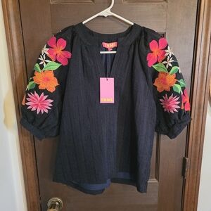 NWT THML Boho Floarl Navy Top Xs Womens Shirt